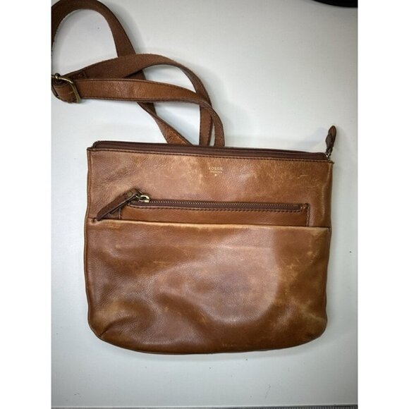 Fossil Explorer Crossbody Bag Purse Brown Cow Hide Leather Brass Hardware EUC - Picture 8 of 8